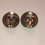 Vintage Brass Tone & Green Glitter Round Dome Clip On Earrings Photo 4