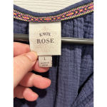 Knox Rose Navy Double Cotton Gauze Short Sleeve V-Neck Tassel Romper Size Large Photo 5