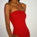 NBD  Zhora Red Ribbed Straoless Bodysuit 0145 Photo 0