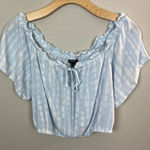 Torrid Crop Top 1X Blue White Off Shoulder V-Neck Tie Dye Gauze Lightweight Photo 0