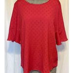 Elle  Women's Magenta Swiss Dot  Blouse 3/4 Bell Sleeves Size Med Photo 0