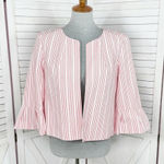 Nine West Striped Open Front Crop Blazer Jacket 3/4 Flared Sleeve Red White 8 Photo 0