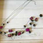 White House | Black Market  Black, Purple, & Silver Link Beaded Double Necklace 53” Photo 5