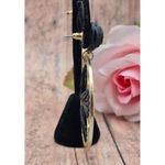 None Cute Boho Gold Tone & Black Raffia Floral Flower Statement Drop Dangle Earrings Photo 3