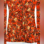 Free People  Lucky Shirtee Orange Ruched Floral Long Sleeve Button Blouse Top XS Photo 4