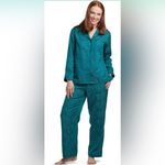Miss Elaina Sleep Set Jade Green Satin Elastic Waist Button Up PJS Size P Small Photo 1