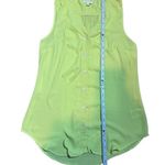 Anthropologie  Meadow Rue Neon Yellow Green Scalloped Ruffles Button Down Sleevel Photo 3