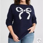 Torrid  Navy Vegan Cashmere Boat Neck Pullover Bow Sweater Women’s New size 1 Photo 4