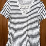 A New Day  Women's Striped Lace-Up V-Neck Tee Photo 1