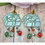 None CHRISTMAS Earrings Dangle Beads Enamel Presents With Bows Holiday Party 1.75" Photo 4