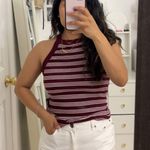 ZARA Burgundy Striped Halter Tank Top Photo 0