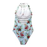 Cupshe NWT  Light Blue And Red Floral Halter One-Piece Swimsuit Size Medium New Photo 8