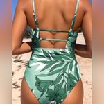 Cupshe One Piece Swimsuit Square Neck Palm Leaf Print Green Women’s XL 16-18 Photo 1