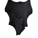 Aerie  Women’s Sz M Full Coverage One Piece Black Swimsuit Strappy Open Back Photo 5