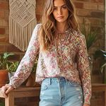 Gap Womens Blouse Sz Small Semi Sheer Ruffle Floral Boho Bohemian Romantic Retro Photo 0