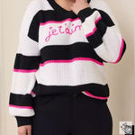 Torrid crew neck Black and White Striped Sweater with pink “je taime” size 3. Photo 0