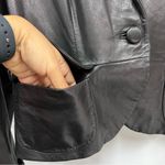 Black L Leather Women's blazer Jacket one button lined front pockets Size L Photo 7
