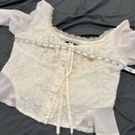 Cider Cedar Sz:L Cream Bodice Peasant Cottagecore Eyelet Top Sheer Bell Sleeves. Photo 6