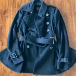 BCBGMAXAZRIA Black Peplum Winter Pea Coat Size Small Overcoat Ruffles Women GUC Photo 0