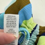 Aerie  Ribbed Long Line Bandeau Bikini Top Ruched Striped Blue Yellow Size M NEW Photo 8