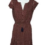 Dip Printed Flutter Sleeve Fit & Flare Dress Red Navy Fringe Tie Smock Waist XS Multiple Photo 0