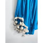 Solitaire  Swim Cover Up Womens Beachy Blue Pompom V Neck Long Sleeve Size Large Photo 3