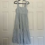 Madewell Cicely Tiered Midi Dress in Patchwork Light Blue Checkered Dress Photo 3