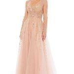 Mac Duggal  EMBELLISHED V NECK LONG SLEEVE A LINE GOWN size 14 in pink Photo 0