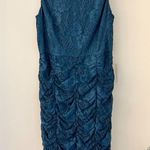 Eliza J . Teal Blue Ruched Lace Scalloped Stretch Cocktail Bodycon Dress NWT Photo 4