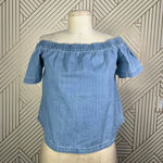 3x1 NYC Clark Shirt Top Off The Shoulder Denim Chambray Blue Size US Small Photo 6
