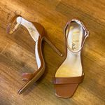 Lulu's Lynnie High Heels 6 Cognac Brown Square Toe Ankle Strap Stilettos Sandles Photo 0