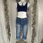 Love Indigo Jean Women's Size 6 Cuffed Capri Stretch Denim Bling Embroidery Pock Photo 8