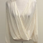 Mystree NWT  Ivory sheet Cross Front Blouse with Gold Accents Sz M Photo 0
