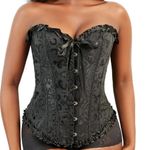 Black Satin Jacquard Lace Up Back Corset Size XL Photo 0