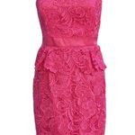 Cache  Coral Peplum Lace Strapless Dress Lined Built in Bra Stretch New NWT $228 Photo 1