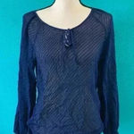 Ella Moss Anthropologie  silk sheer long sleeve blue blouse in size large Photo 0