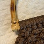 Vintage Brown Macrame Crochet Boho Handbag Purse Bamboo Handles Gingham Lining Photo 9