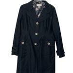 Merona Coat Black Large Buttons Retro Cotton Trench 3/4 Length Lined Size Small Photo 3