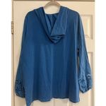 Soft Surroundings  NWT Retreat Hoodie Tunic Sz LG Fjord Blue Eyelet Cuff Comfy Photo 1