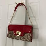 DKNY Leather Signature Canvas Monogram Print Original Flap Chain Shoulder Bag Red Photo 1