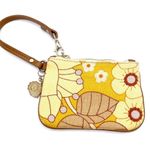 Spartina 449 Natural Linen Leather Yellow Floral Wristlet Pouch Daufuskie Island Photo 2