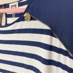 Anne Klein White & Navy Sailor Striped Cap-Sleeve Top, Gold Logo Zipper Photo 6