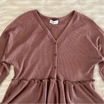 The Comfy Gilli Brown V-Neck Oversized Cozy Waffle Knit Long Sleeve Peplum Top Sz S Photo 95