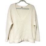 Free People  Ivory Lofty Boucle Slouchy Vneck Pullover Alpaca Blend Sweater Small Photo 1