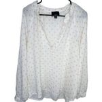 Lumiere White and Tan Geometric Patterned Long Sleeve V Photo 0