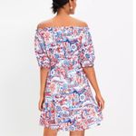 Loft Scribble Ruffle off the Shoulder Dress red white Blue White Mexican inspire Photo 1