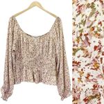 Arula Top Autumn Floral Long Sleeve Babydoll Blouse Taupe Rust Plus Size B | 2X Red Photo 11