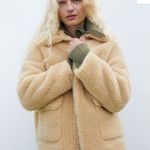 ZARA Nwt  double faced faux fur jacket beige gold mid camel color teddy coat xs Photo 3