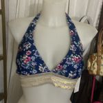 Nicole Miller  Navy Floral Metallic Shimmer High Waisted Bikini Swimsuit Medium Photo 3