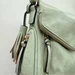 Sage Green Faux Leather Crossbody Bag Women’s Adjustable Strap Tassel Pocket Photo 5